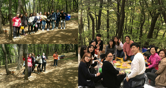 직원들이 꽃동네에서 나들이를 즐기고 있다.